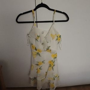 Lemon Print Spaghetti Strap Dress